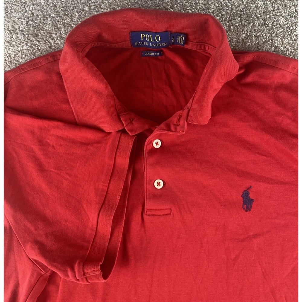 Polo Ralph Lauren Soft Cotton Solid‎ Red Polo Mens L Classic Blue Pony Preppy